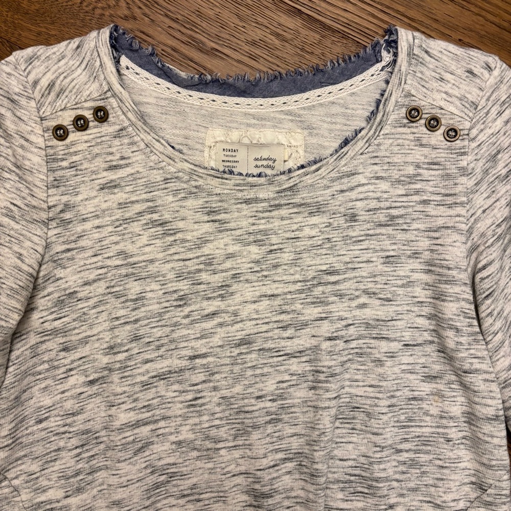 Saturday Sunday Elora Denim Ruffle Pullover Top. - Picture 3 of 8